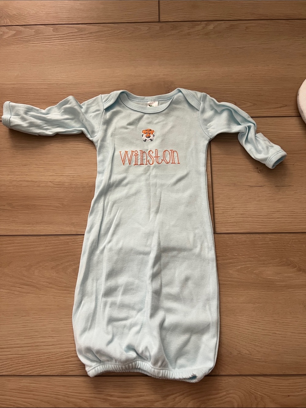 Light Blue Baby Gown with 'Winston' Embroidery and Tiger 0-3M